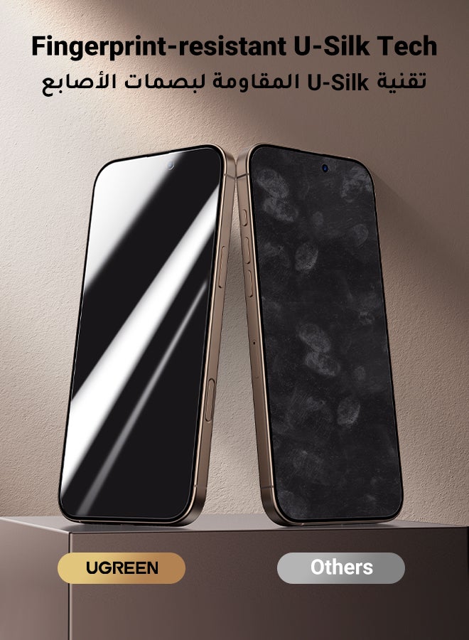 Ugreen - 2Pack iPhone 16 Pro Max Privacy Screen Protector  6.9 Inch  Face ID Supported Easy Installation Anti-Spy & Privacy Protection Anti-Fingerprint & Bubble Free, Case Friendly 9H Tempered Glass Black - Image 1