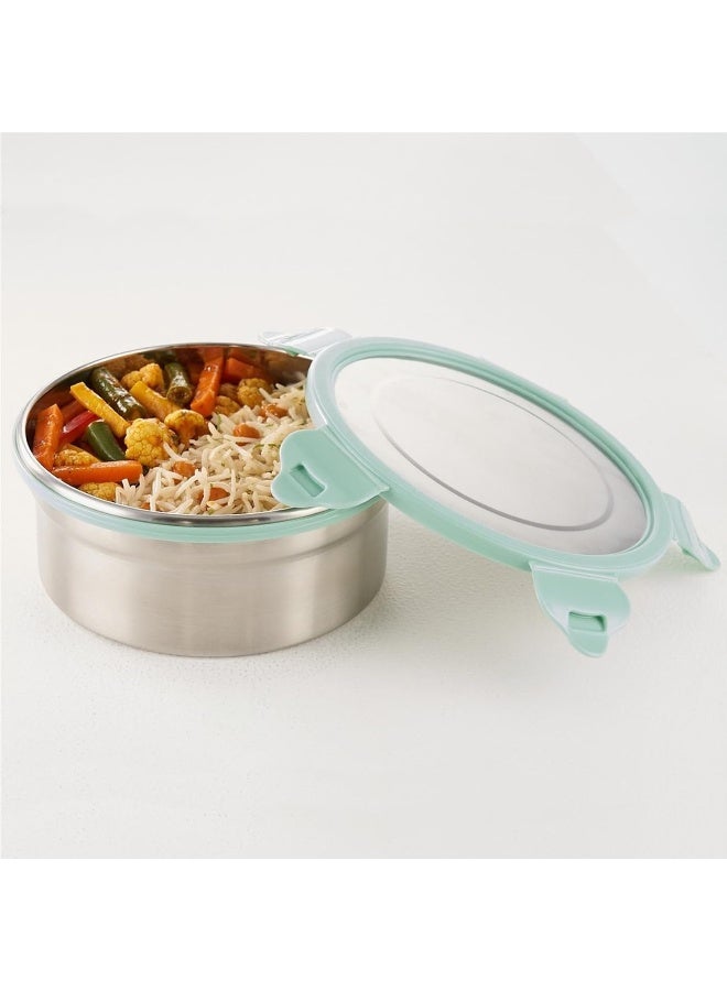 Borosil Stainless Steel Leak-proof Lunch Box with Green Lid - 900 ml Round Container for School & Office GREEN - Image 3