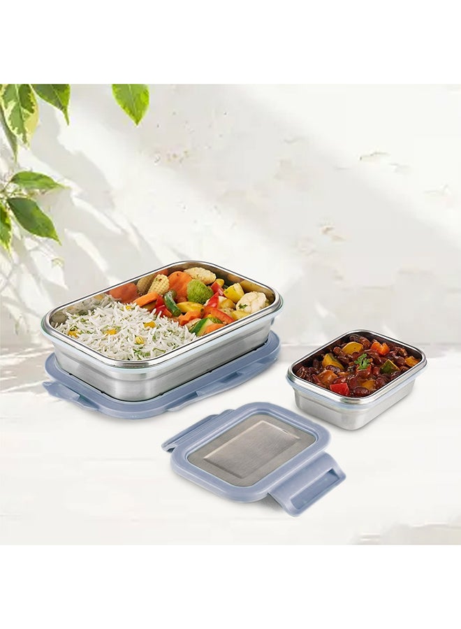 Borosil Stainless Steel Lunch Box, Set Of 2, Leak-Proof Lunch Boxes With Grey Lids, Rectangular Lunch Containers For School & Office, 800 Ml & 200 Ml - Image 4