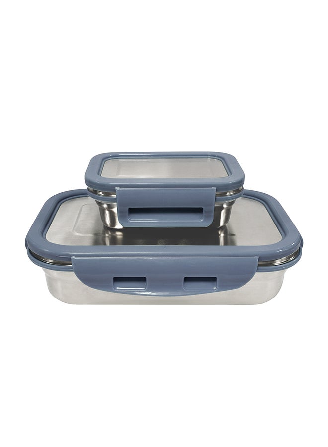 Borosil Stainless Steel Lunch Box, Set Of 2, Leak-Proof Lunch Boxes With Grey Lids, Rectangular Lunch Containers For School & Office, 800 Ml & 200 Ml - Image 1
