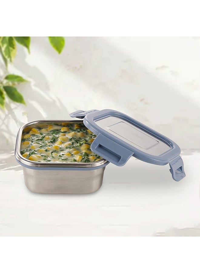 Borosil Stainless Steel Lunch Box, Leak-Proof Lunch Box With Grey Lid, Square Lunch Container For School & Office, 400 Ml - Image 4