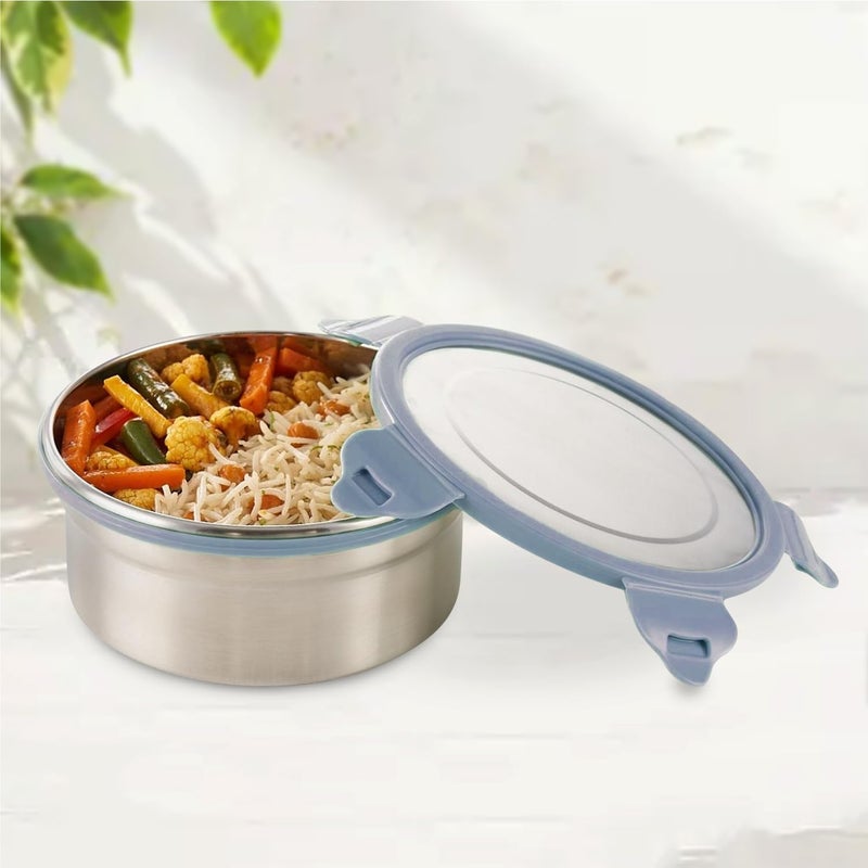 Borosil Stainless Steel Leak-proof Lunch Box with Grey Lid - 900 ml Round Container for School & Office GREY - Image 4