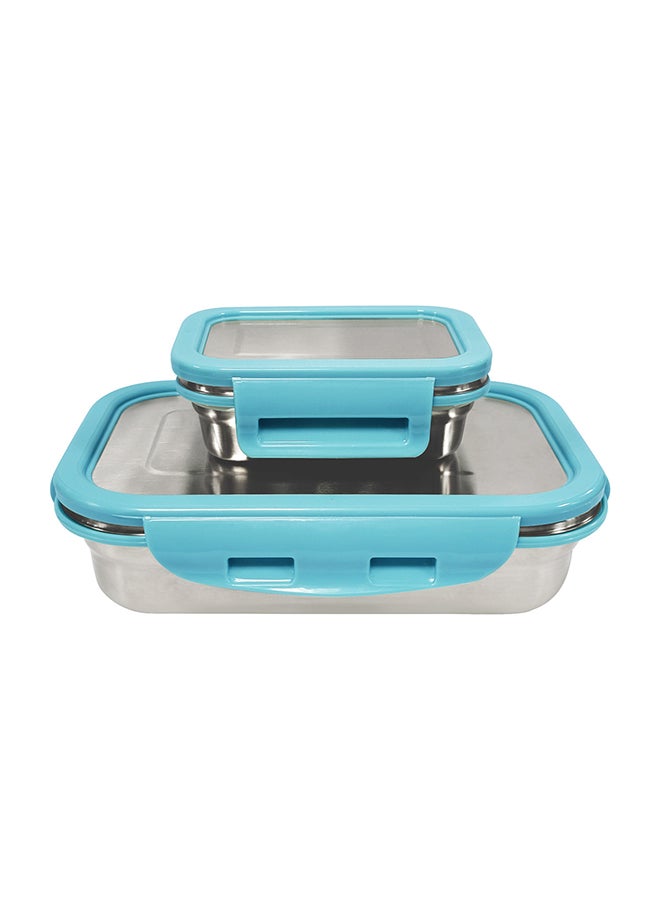Borosil Stainless Steel Lunch Box, Set Of 2, Leak-Proof Lunch Boxes With Blue Lids, Rectangular Lunch Containers For School & Office, 800 Ml & 200 Ml - Image 1