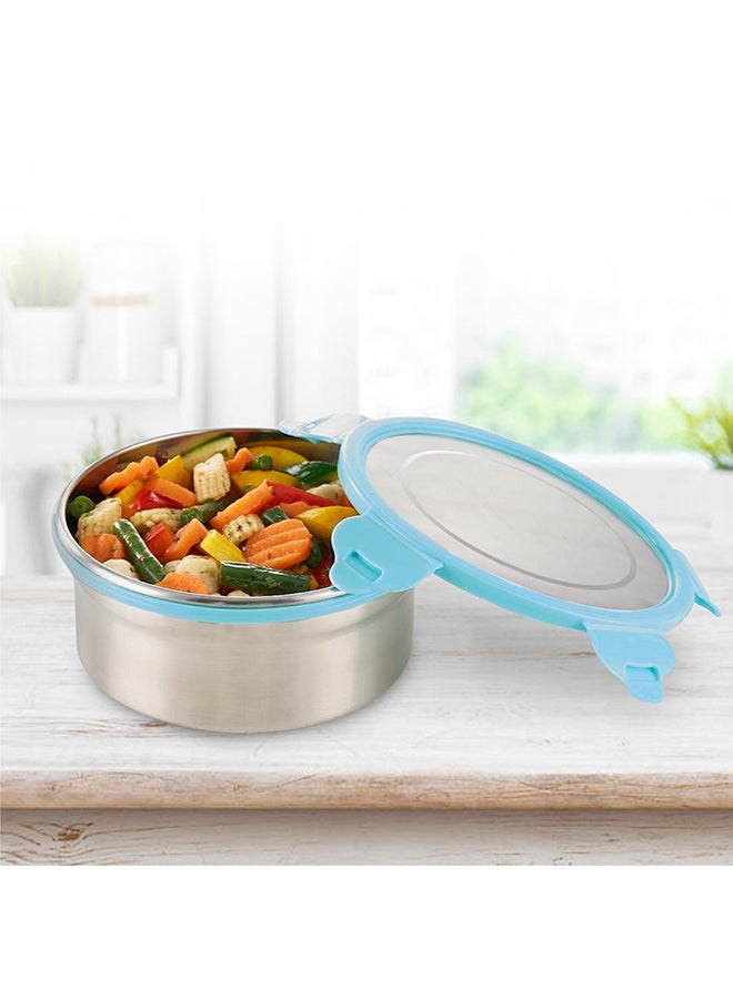 Borosil Stainless Steel Lunch Box, Leak-Proof Lunch Box With Blue Lid, Round Lunch Container For School & Office, 900 Ml - Image 4