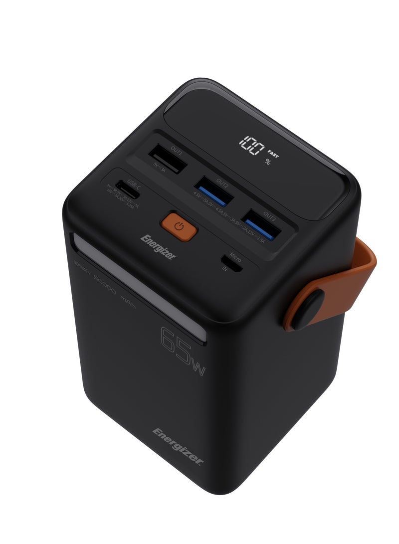 Energizer 50000 mAh 50000 mAh Energizer ultimate power bank for IOS , Andriod &More  , 4 Ports ( 3 USB-A , 1USB-C )  ports for all your devices - 65W Fast Charging  , 65W USB for USB C laptops , tablets , smartphones & more  - 22.5W USB-A for android device Black - Image 3