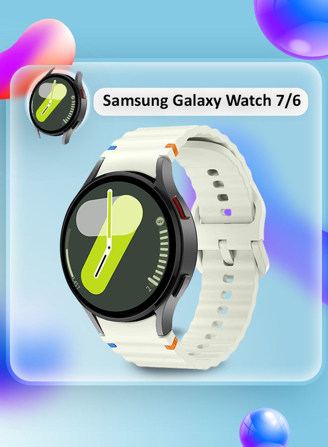 مارجون (for Samsung Galaxy Watch 7 / Samsung Galaxy Watch 6 ) Silicone Sport Band with Decorative Woven Line Durable and Sport Design for Men Women Dusty White - Image 3