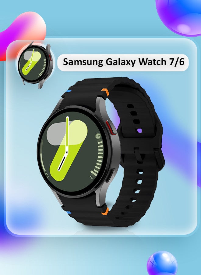 MARGOUN (for Samsung Galaxy Watch 7 / Samsung Galaxy Watch 6 ) Silicone Sport Band with Decorative Woven Line Durable and Sport Design for Men Women Black  - Image 3