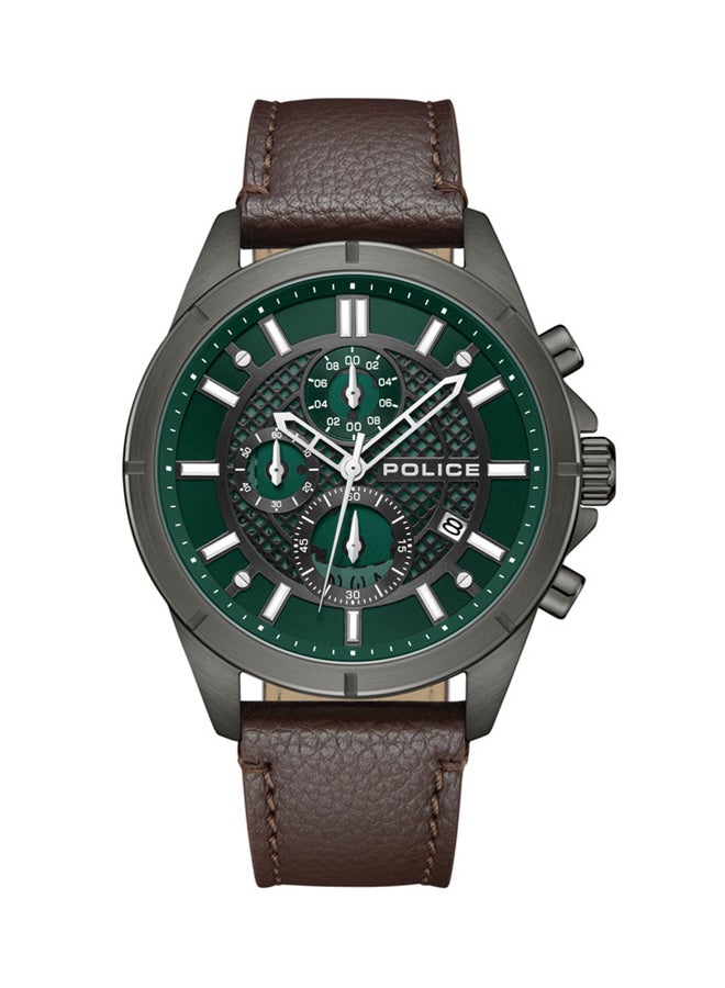بوليس Men's Burbank Green Dial Chocolate Brown Leather Strap Gents Chronograph Watch With Stainless Steel Case  - Image 1