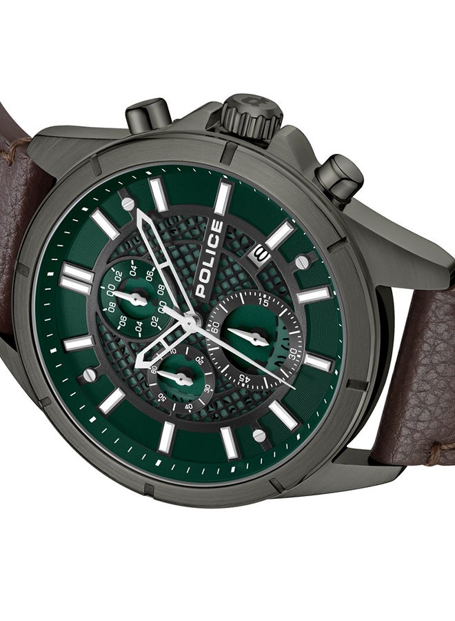بوليس Men's Burbank Green Dial Chocolate Brown Leather Strap Gents Chronograph Watch With Stainless Steel Case  - Image 4
