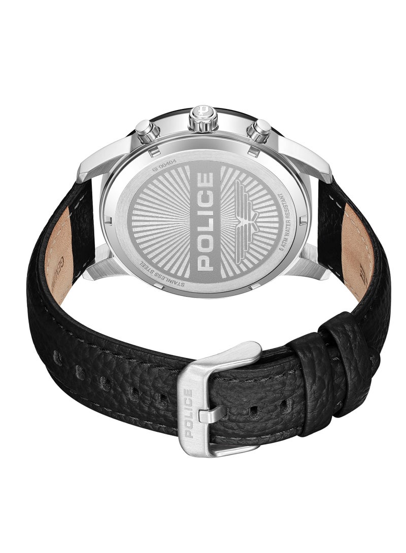 بوليس ساعة كرونوغراف أفونديل لي بقرص رمادي بارد مع جلد طبيعي أسود - Image 4