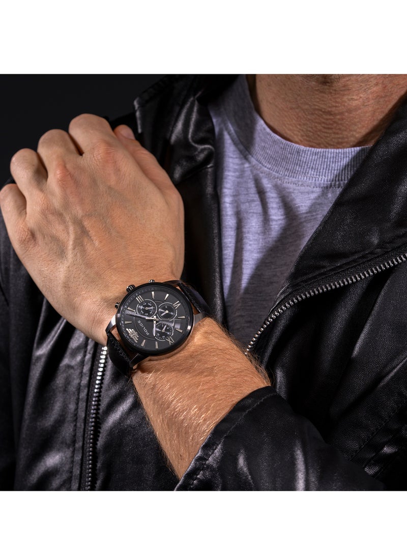 بوليس ساعة كرونوغراف أفونديل لي بقرص رمادي بارد مع جلد طبيعي أسود - Image 5