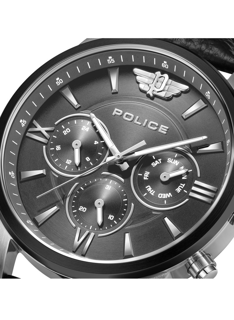 بوليس ساعة كرونوغراف أفونديل لي بقرص رمادي بارد مع جلد طبيعي أسود - Image 3