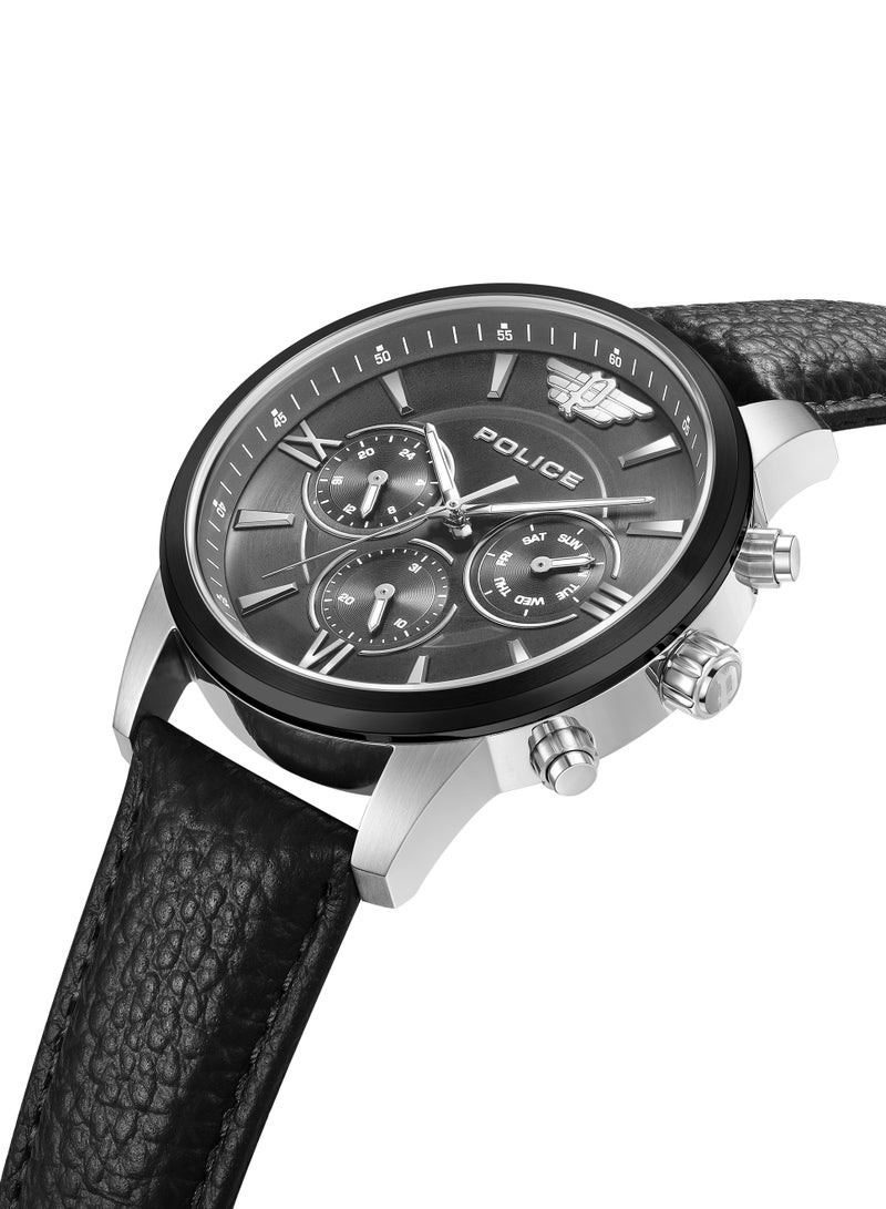 بوليس ساعة كرونوغراف أفونديل لي بقرص رمادي بارد مع جلد طبيعي أسود - Image 2