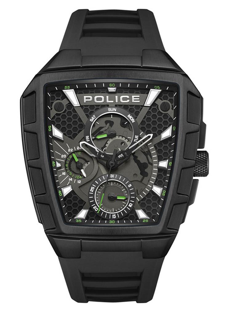 بوليس ساعة كرونوغراف للرجال بقرص أسود وحزام سيليكون أسود من توف جير مع علبة من الفولاذ المقاوم للصدأ - Image 1