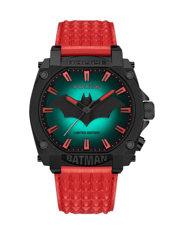 بوليس ساعة Forever Batman ذات الإصدار المحدود بمينا حمراء وحزام جلدي أصلي أحمر للرجال  - Image 2
