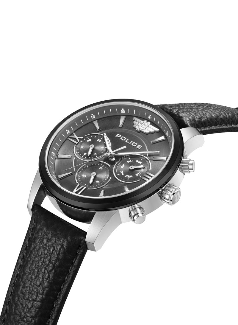 POLICE Men's Avondale Li Cool Grey Dial With Black Genuine Leather Chronograph Watch - Image 2
