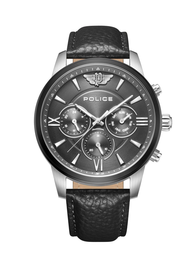 POLICE Men's Avondale Li Cool Grey Dial With Black Genuine Leather Chronograph Watch - Image 1
