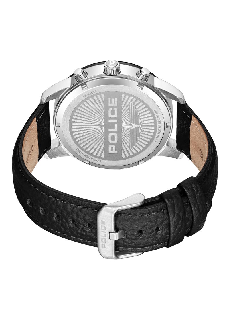POLICE Men's Avondale Li Cool Grey Dial With Black Genuine Leather Chronograph Watch - Image 3
