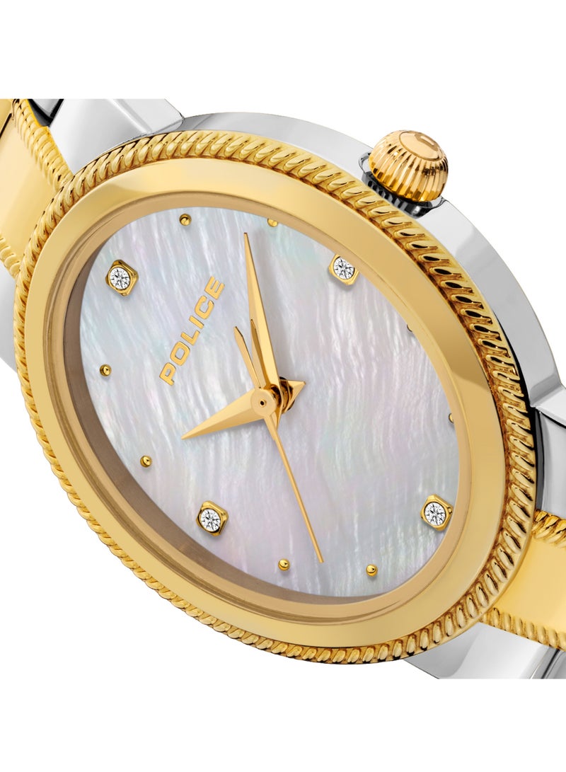 POLICE Women's MEA-L03 White Mother-of-Pearl Dial With Silver & Yellow Gold Plated Plated Stainless Steel Bracelet Watch  - Image 4
