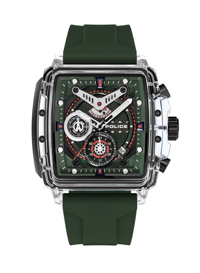 POLICE Men's Clout Green Dial Green Silicone Strap Gents Chronograph Watch With Nylon Fiber Case - Image 1