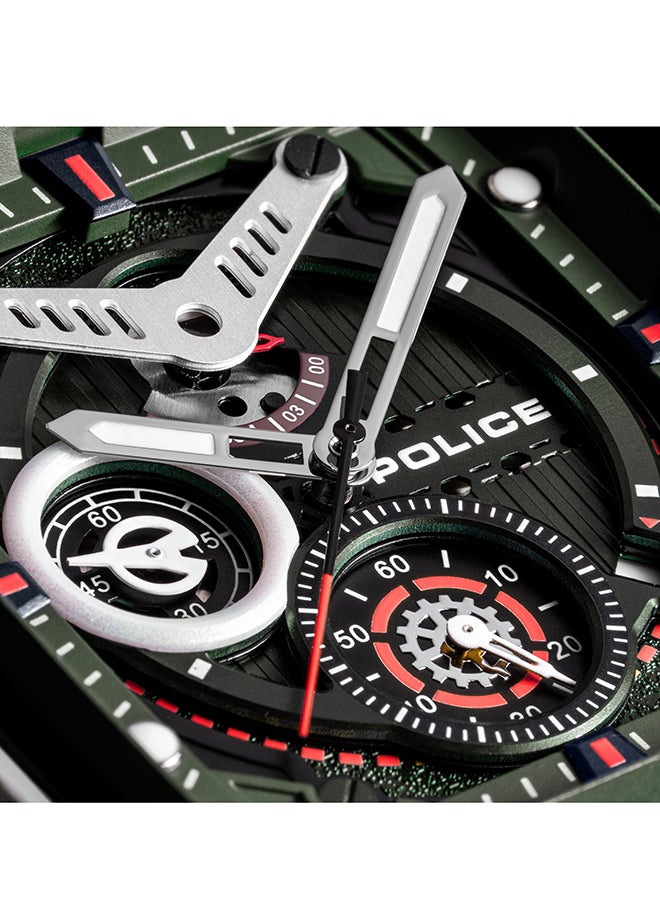 POLICE Men's Clout Green Dial Green Silicone Strap Gents Chronograph Watch With Nylon Fiber Case - Image 3