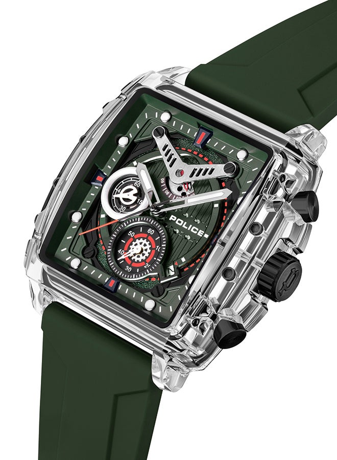 POLICE Men's Clout Green Dial Green Silicone Strap Gents Chronograph Watch With Nylon Fiber Case - Image 2