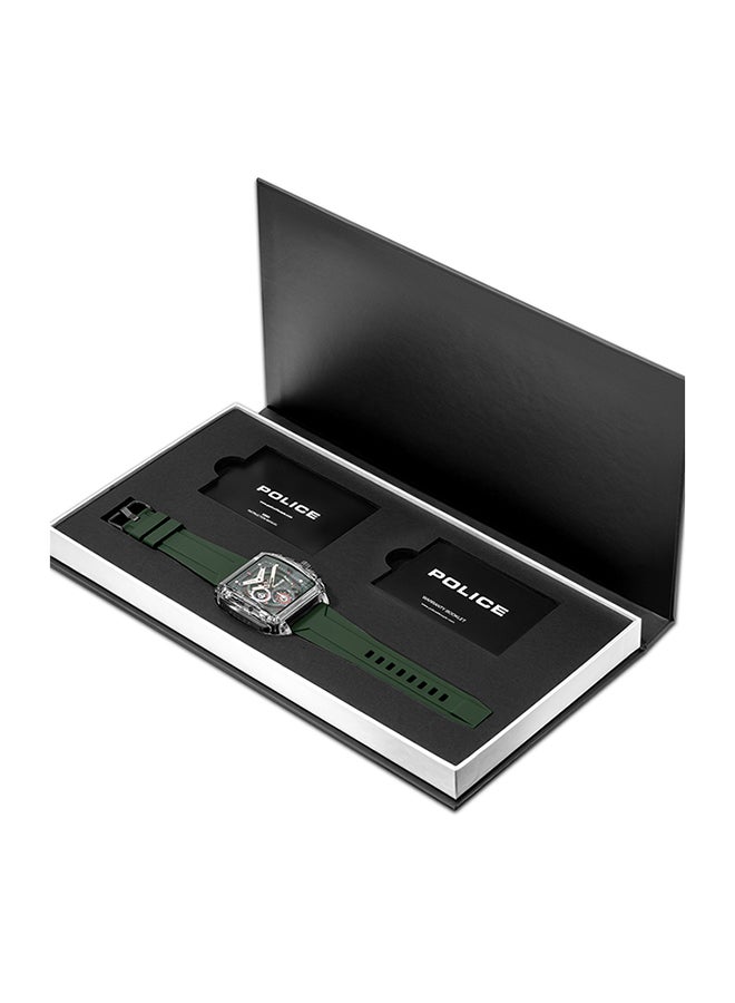 POLICE Men's Clout Green Dial Green Silicone Strap Gents Chronograph Watch With Nylon Fiber Case - Image 5