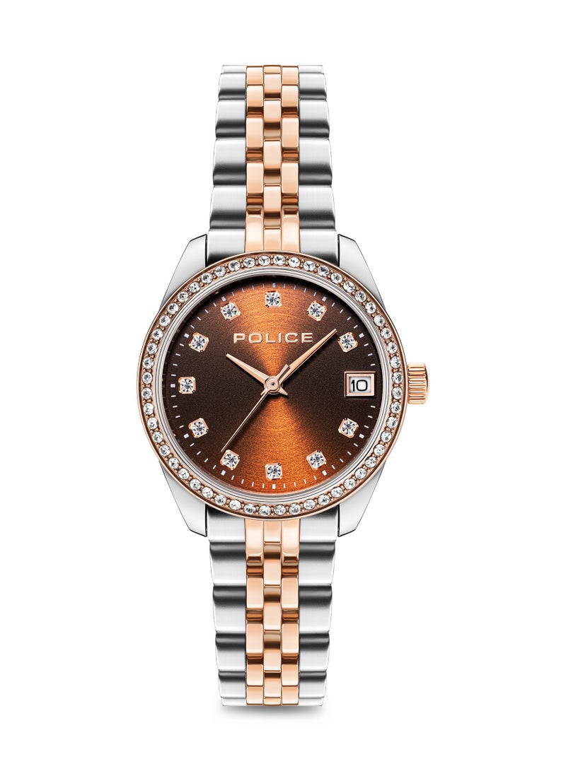 POLICE Women's FT-L02 Brown Dial with Silver & Rose Gold Stainless Steel Bracelet Analog Watch - Image 1
