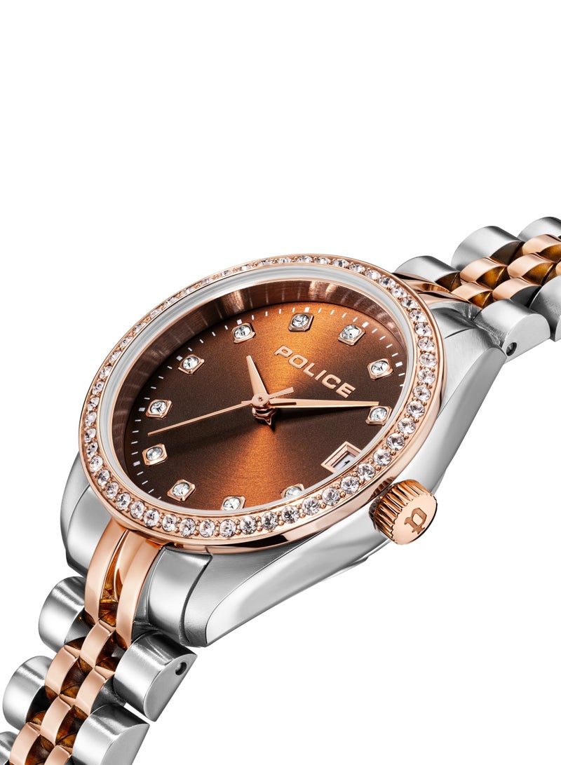 POLICE Women's FT-L02 Brown Dial with Silver & Rose Gold Stainless Steel Bracelet Analog Watch - Image 2