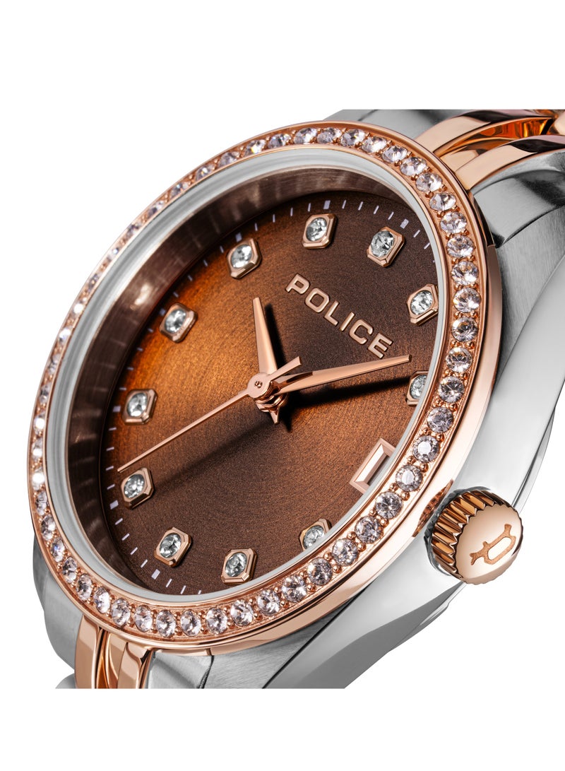 POLICE Women's FT-L02 Brown Dial with Silver & Rose Gold Stainless Steel Bracelet Analog Watch - Image 3