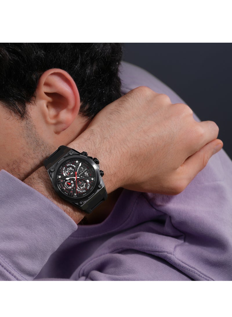 Men's Sonic Black Dial Black Silicone Strap Gents Chronograph Watch With Stainless Steel Case