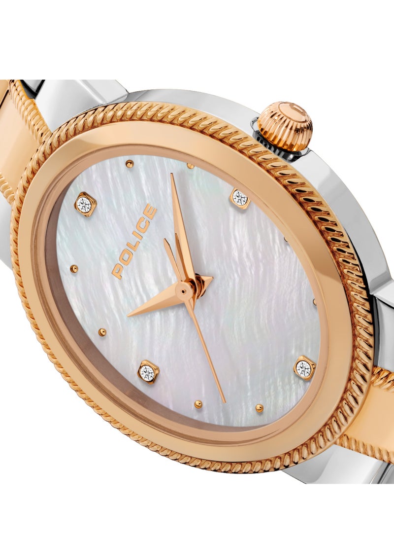 POLICE Women's Mea-L03 White Mother-of-Pearl Dial with Silver & Rose Gold Stainless Steel Bracelet Analog Watch - Image 3