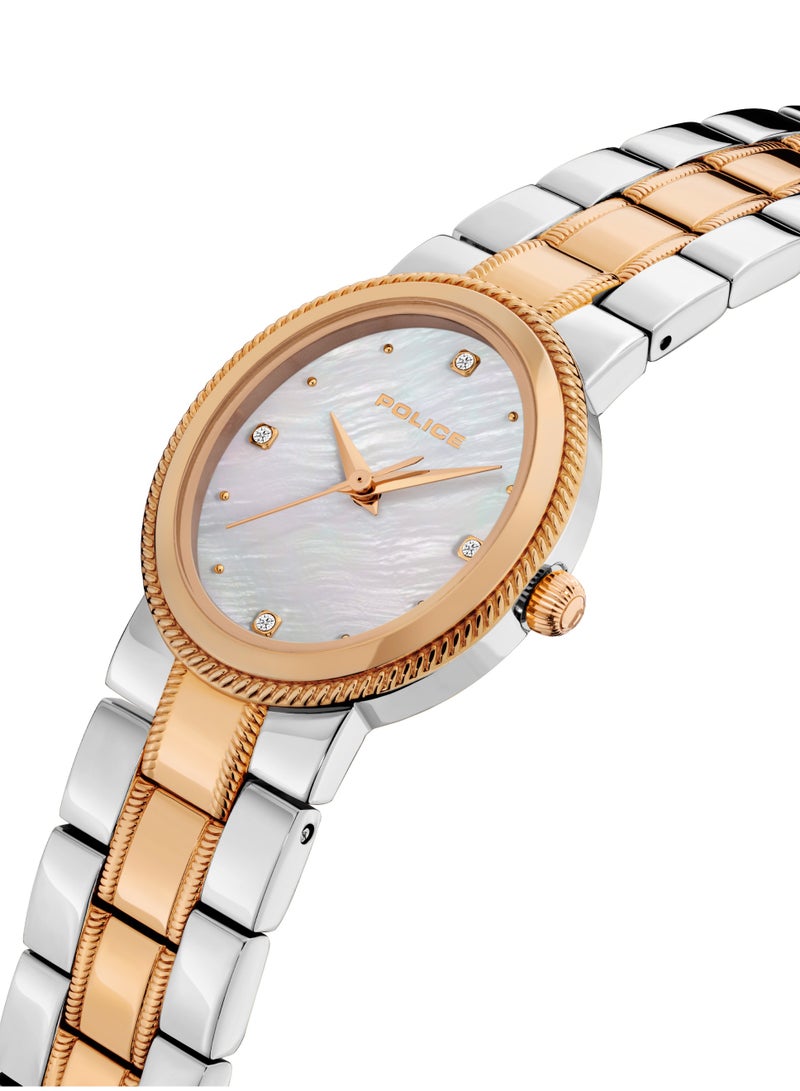 POLICE Women's Mea-L03 White Mother-of-Pearl Dial with Silver & Rose Gold Stainless Steel Bracelet Analog Watch - Image 2