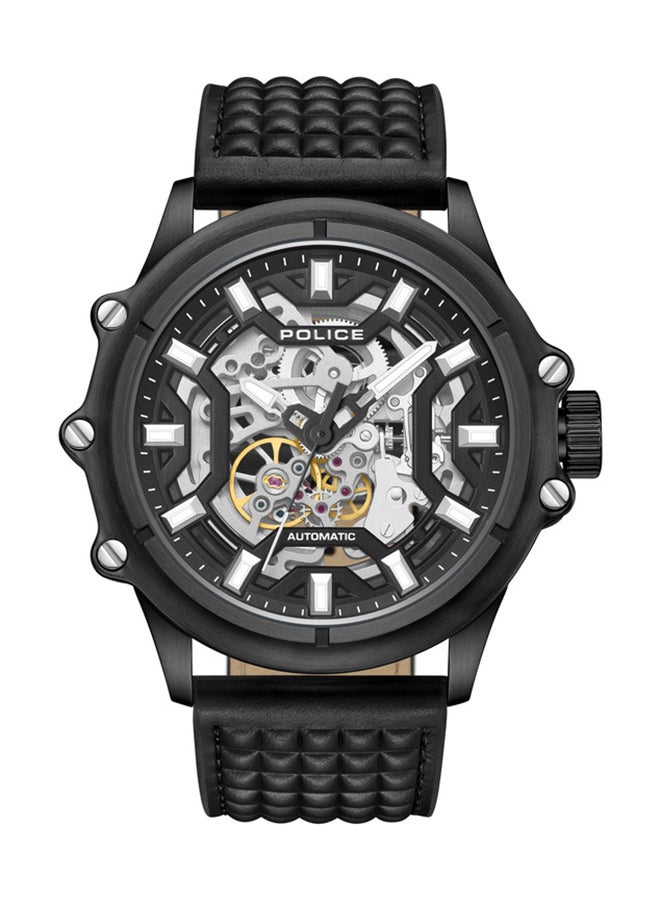 POLICE Men's Luang White Dial Black Leather Strap Gents Automatic Watch With Stainless Steel Case  - Image 1