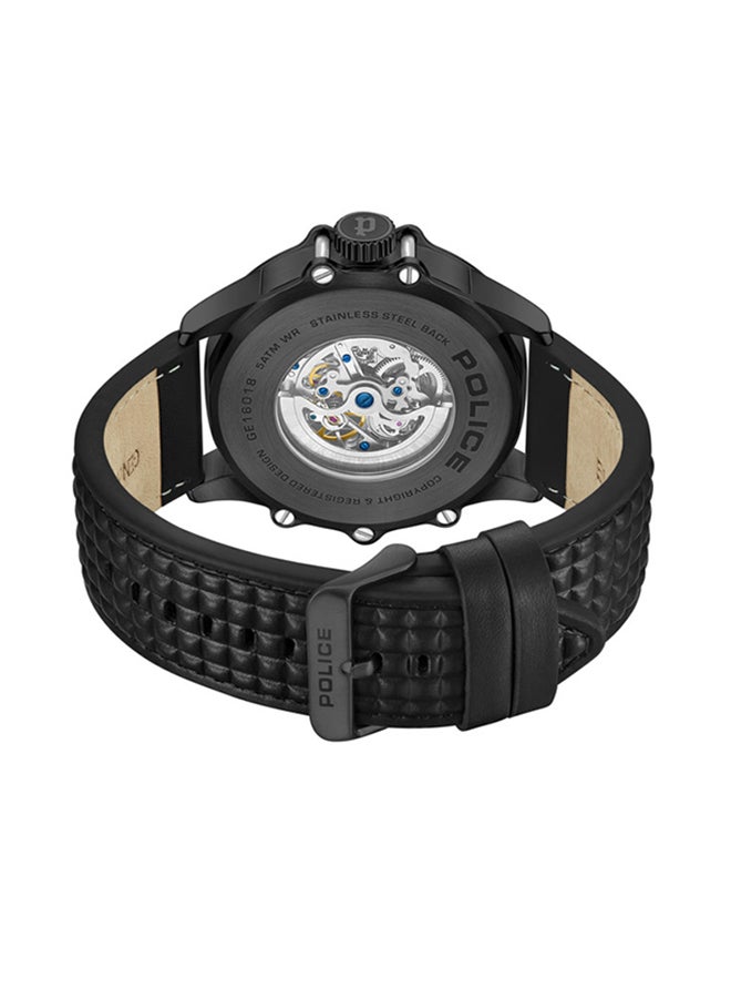 POLICE Men's Luang White Dial Black Leather Strap Gents Automatic Watch With Stainless Steel Case  - Image 3