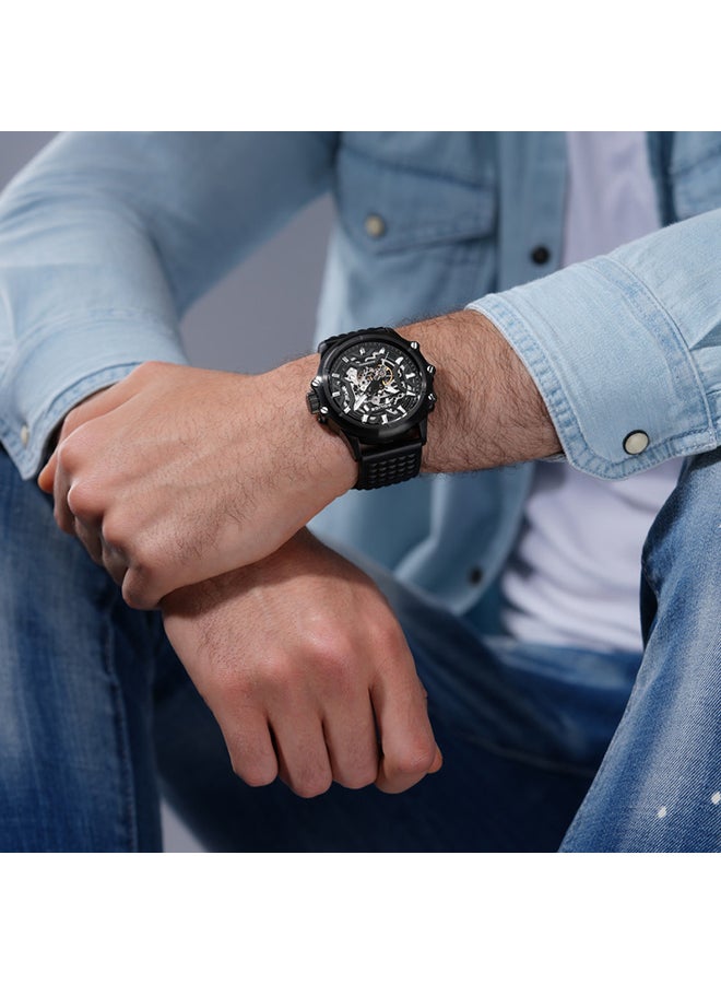 POLICE Men's Luang White Dial Black Leather Strap Gents Automatic Watch With Stainless Steel Case  - Image 5