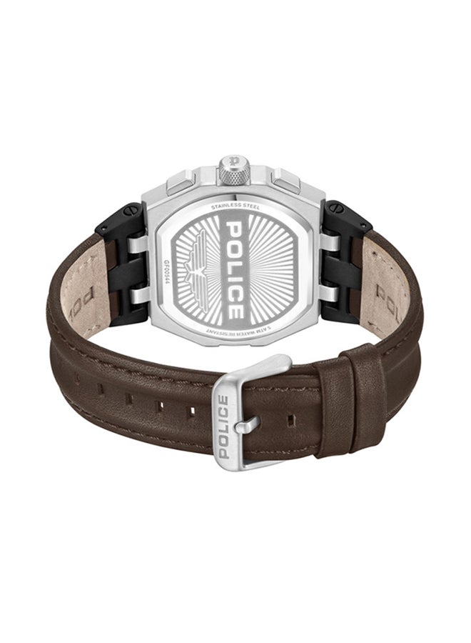 بوليس Men's Shield Black Dial Brown Leather Strap Gents Chronograph Watch With Stainless Steel Case  - Image 3
