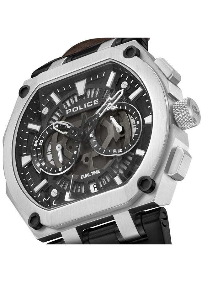 بوليس Men's Shield Black Dial Brown Leather Strap Gents Chronograph Watch With Stainless Steel Case  - Image 4