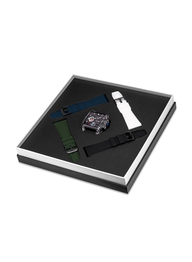 POLICE Men's Clout Black, Green, Blue, White Silicone Strap Gents Chronograph Watch With Nylon Fiber Case  - Image 1
