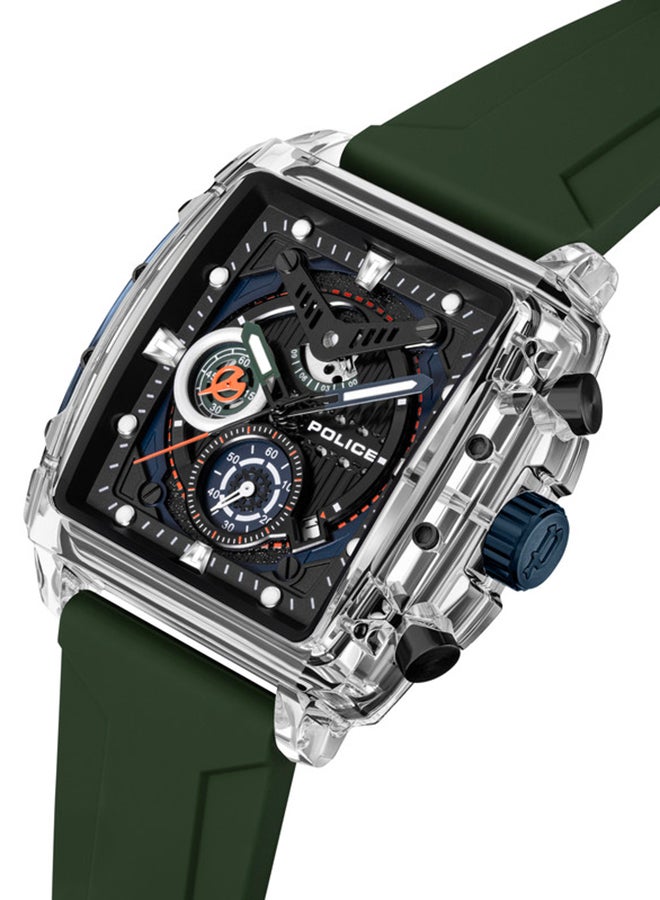 POLICE Men's Clout Black, Green, Blue, White Silicone Strap Gents Chronograph Watch With Nylon Fiber Case  - Image 4