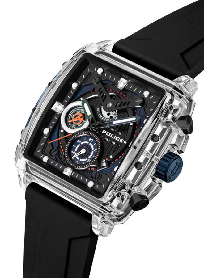 POLICE Men's Clout Black, Green, Blue, White Silicone Strap Gents Chronograph Watch With Nylon Fiber Case  - Image 2