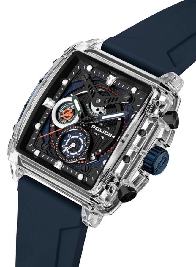 POLICE Men's Clout Black, Green, Blue, White Silicone Strap Gents Chronograph Watch With Nylon Fiber Case  - Image 3