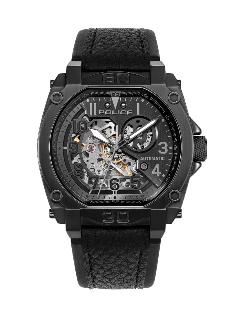 بوليس Men's Norwood Black Dial with Black Genuine Leather Automatic Watch  - Image 1