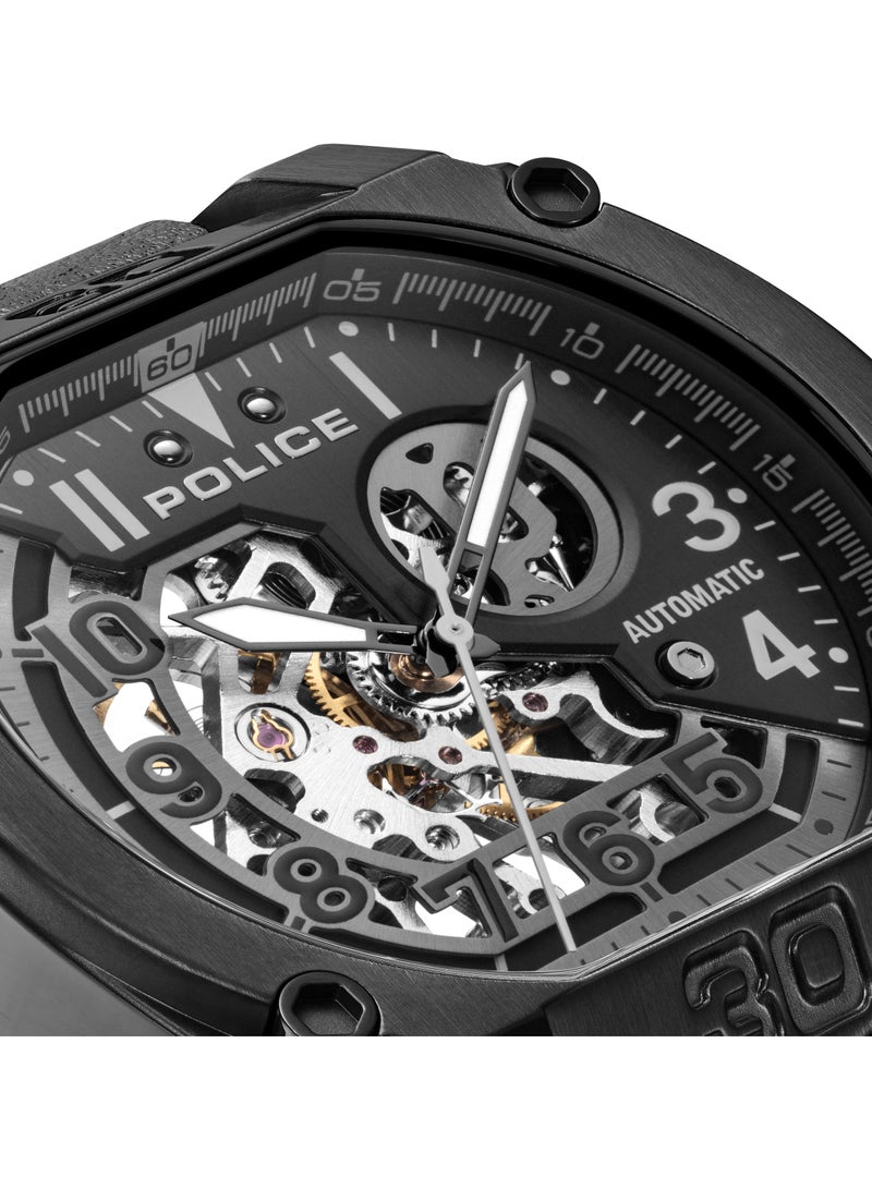 بوليس Men's Norwood Black Dial with Black Genuine Leather Automatic Watch  - Image 3