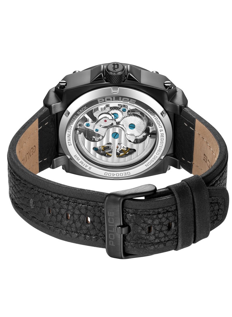 بوليس Men's Norwood Black Dial with Black Genuine Leather Automatic Watch  - Image 4