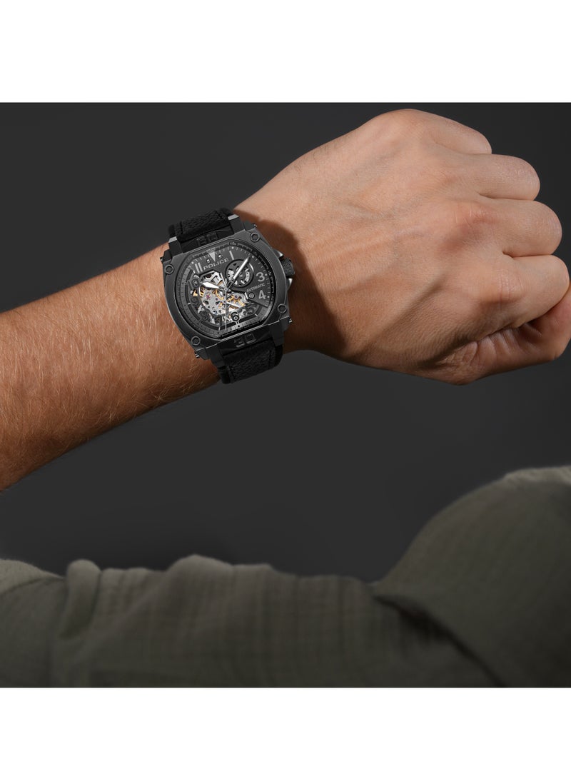 بوليس Men's Norwood Black Dial with Black Genuine Leather Automatic Watch  - Image 5