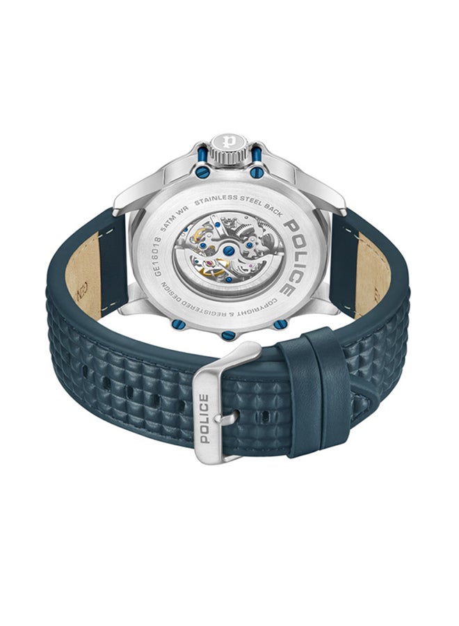 بوليس ساعة أوتوماتيكية للرجال بقرص أبيض وحزام جلد أزرق بحري من لوغان مع علبة من الفولاذ المقاوم للصدأ - Image 3