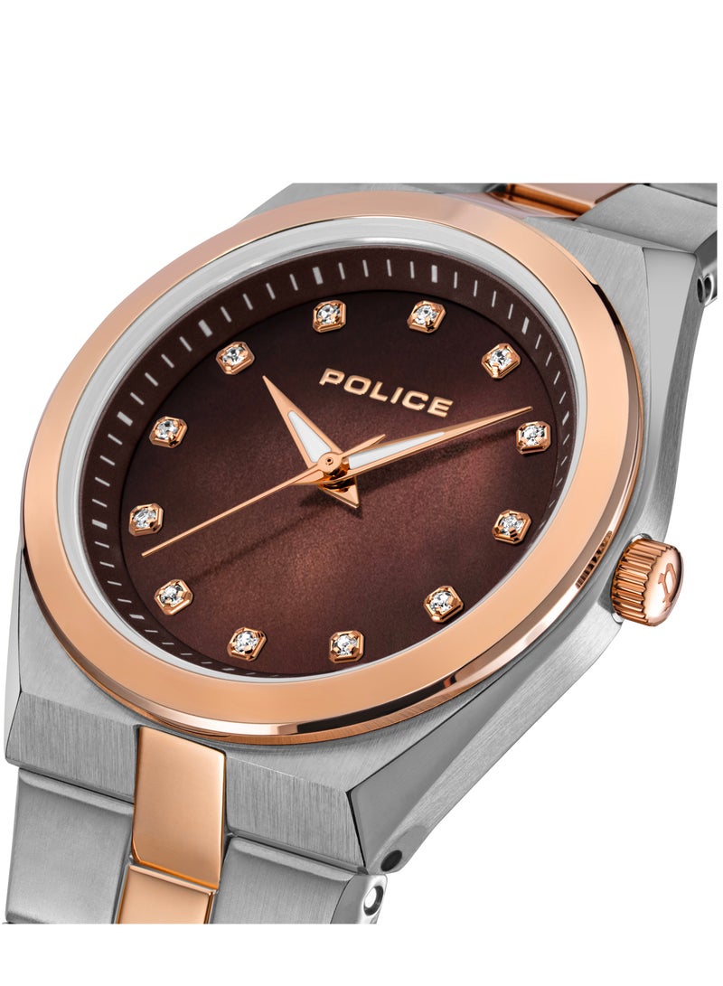 POLICE Women's Vogue Brown Mother-of-Pearl Dial with Silver & Rose Gold Stainless Steel Bracelet Analog Watch - Image 3