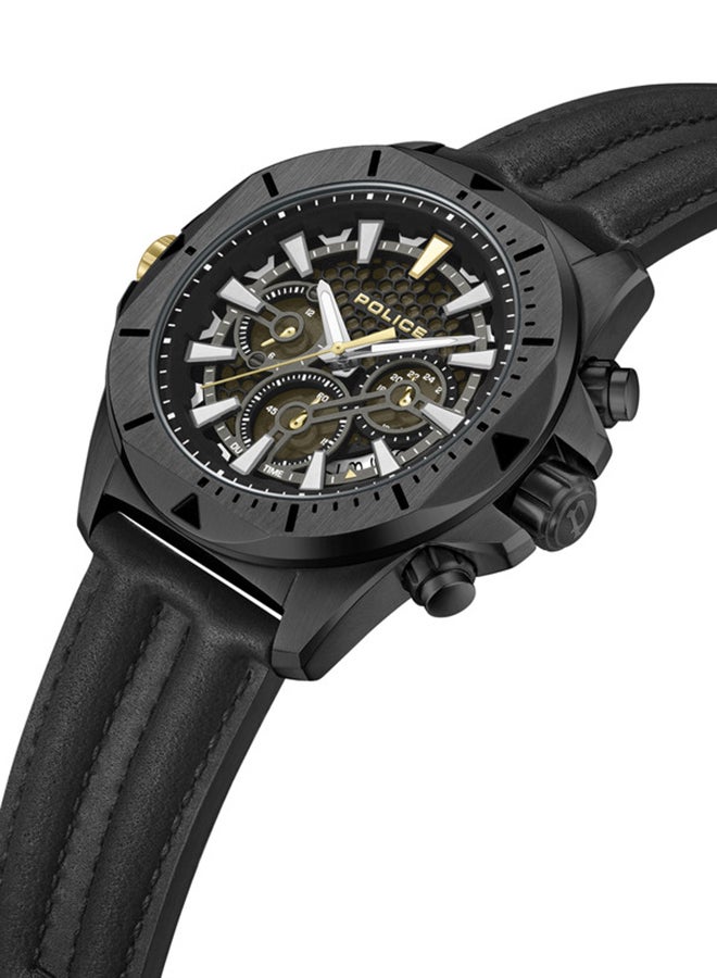 بوليس Men's Electrical Black Dial Black Leather Strap Gents Chronograph Watch With Stainless Steel Case  - Image 2