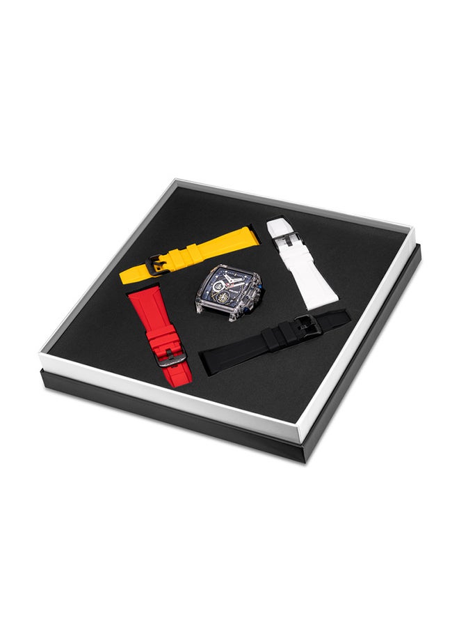 POLICE Men's Clout Black, Red, Yellow, White Silicone Strap Gents Chronograph Watch With Nylon Fiber Case  - Image 1